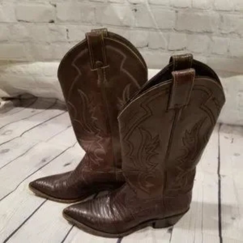 JUSTIN BOOTS vintage 90s iguana lizard cowboy boots